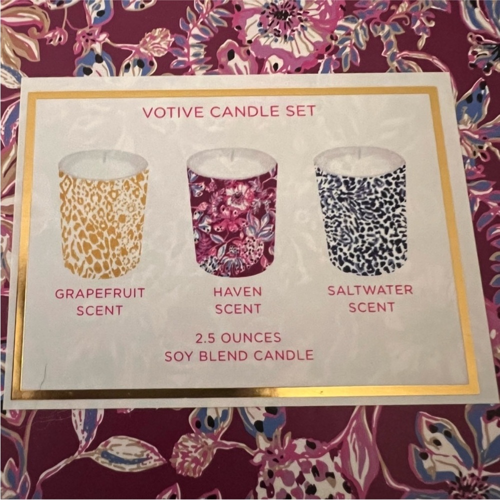 NEW ✨ Lilly Pulitzer Votive Candle Set of 3 in gorgeous magenta floral gift box - Picture 5 of 7